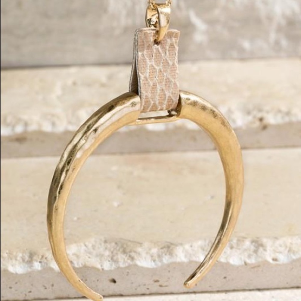Hammered Metal Crescent Horn Necklace - Picture 3 of 3
